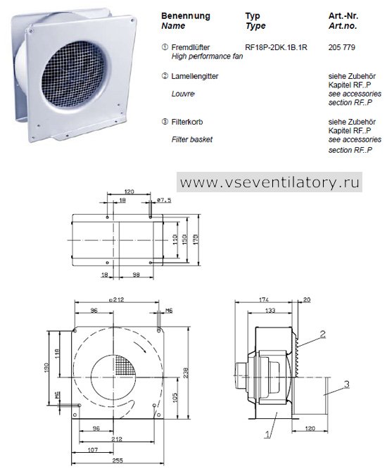 Каталог Ziehl abegg (Циль абегг) вентилятор центробежный RF18P-2DK.1B.1R