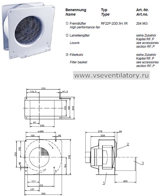 Каталог и цена Ziehl abegg (Циль абегг) вентилятор RF22P-2DD.5H.1R Каталог Ziehl abegg (Циль абегг) вентилятор центробежный RF22P-2DD.5H.1R